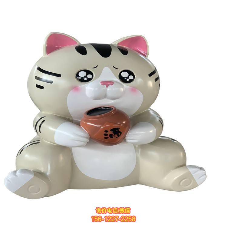可愛貓咪雕塑，玻璃鋼卡通裝飾園林