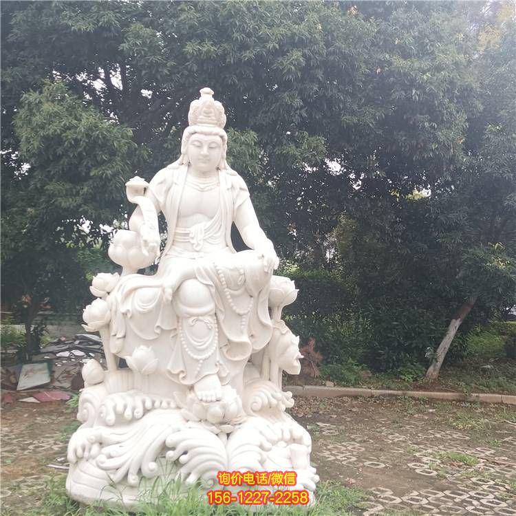 漢白玉優(yōu)質天然石材雕刻觀音坐像景區(qū)寺院雕塑