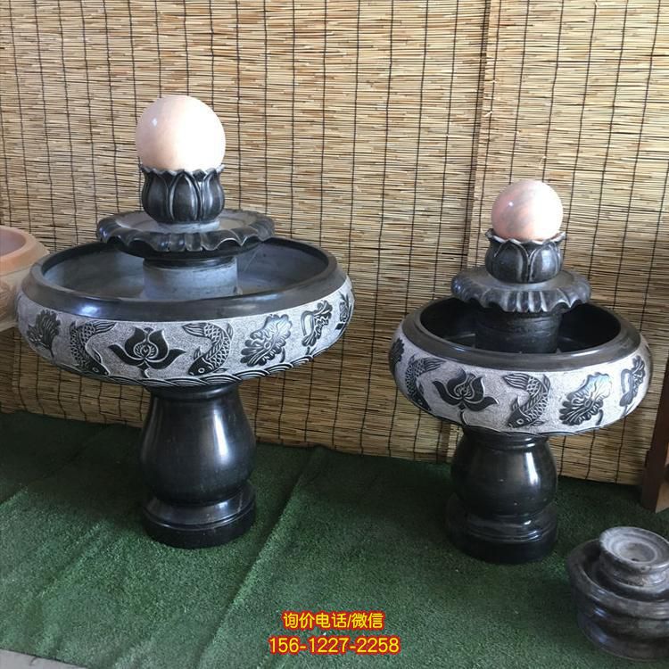 小型室內(nèi)黑色大理石風(fēng)水球水缽，辦公家用招財風(fēng)水?dāng)[件