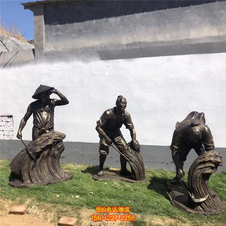 農耕玻璃鋼仿銅農耕收獲的情景人物雕塑