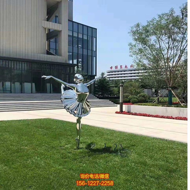 不銹鋼芭蕾女孩，鏡面跳舞女孩雕塑