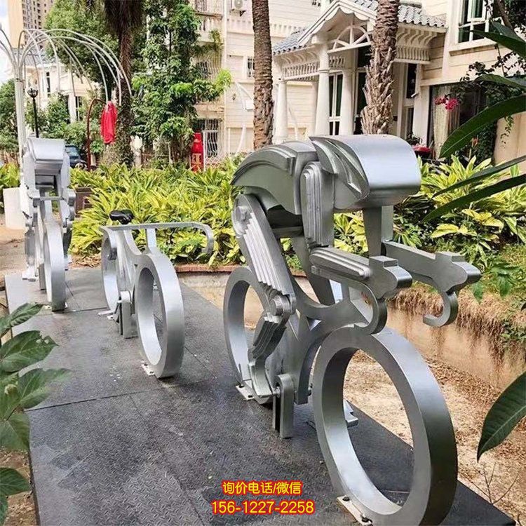 不銹鋼騎行運動雕塑，抽象體育運動主題雕塑