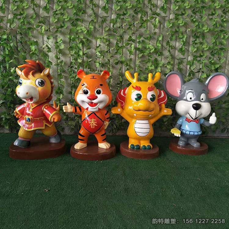 玻璃鋼十二生肖雕塑，卡通十二生肖雕塑