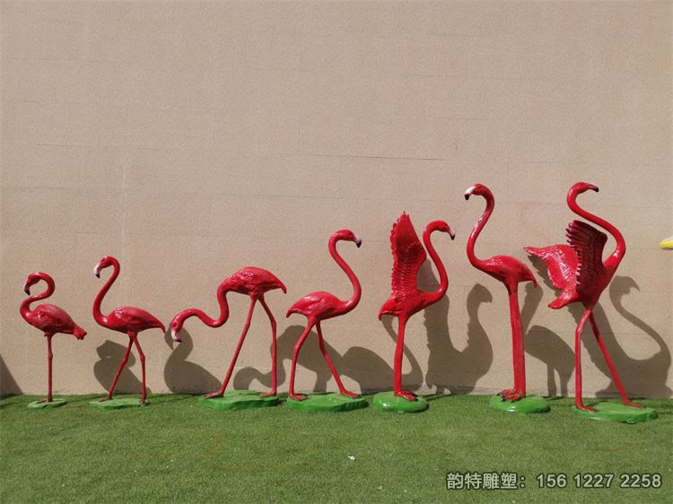 玻璃鋼火烈鳥雕塑定制，仿真動(dòng)物雕塑火烈鳥