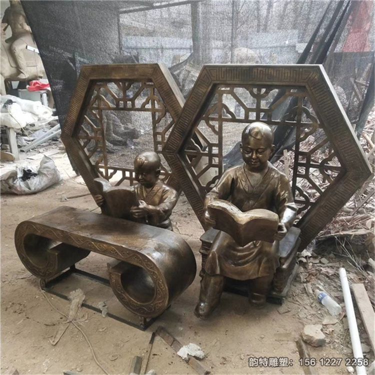 古代讀書人物雕塑，玻璃鋼讀書小孩雕塑