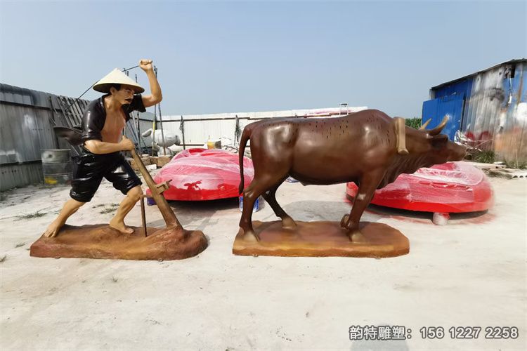 牛拉犁雕塑 玻璃鋼農(nóng)耕文化雕塑